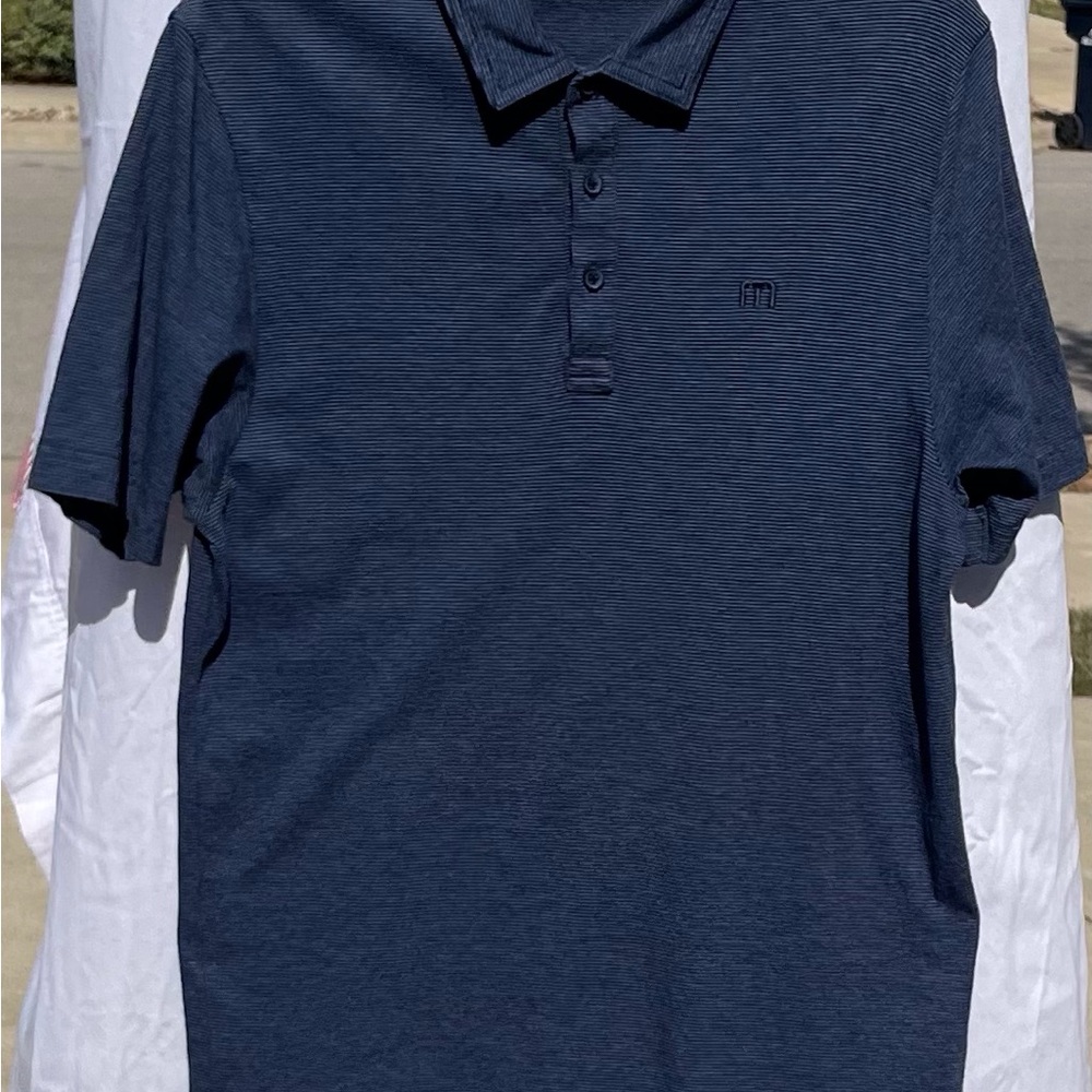 Blue Textured Polo Shirt with Short Sleeves